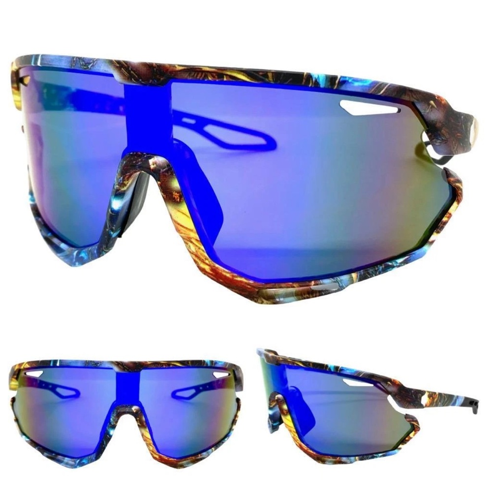 ALL-SPORT WRAP AROUND SUNGLASS MENS DEEP-BLUE UV-PROTECTION LENSE COMFORT BRIDGE